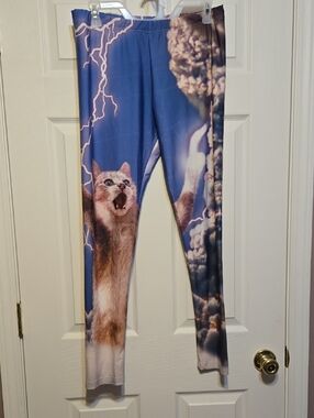 Blue Lightning Cat Print Leggings